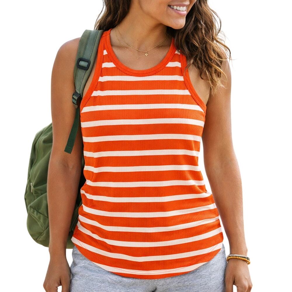 Mountain Hardwear Women's Medium Racerback Tank Top Orange and White Striped